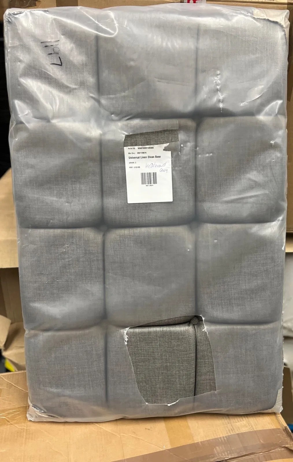 UNIVERSAL LINEN DIVAN BASE GREY HEADBOARD ONLY DOUBLE 4FT NEW PACKAGES