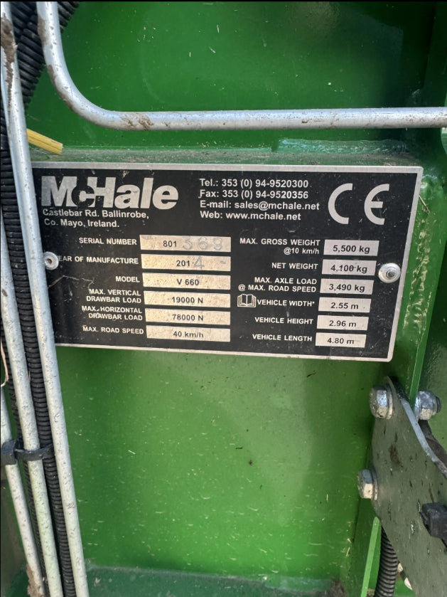 2014 MCHALE V660 VARIABLE CHAMBER ROUND BALER
