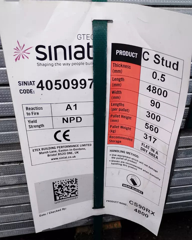 30 UNITS/LENGTHS - SINIAT GTEC DRYLINER CHANNEL RD1 0.5MM X 2400MM