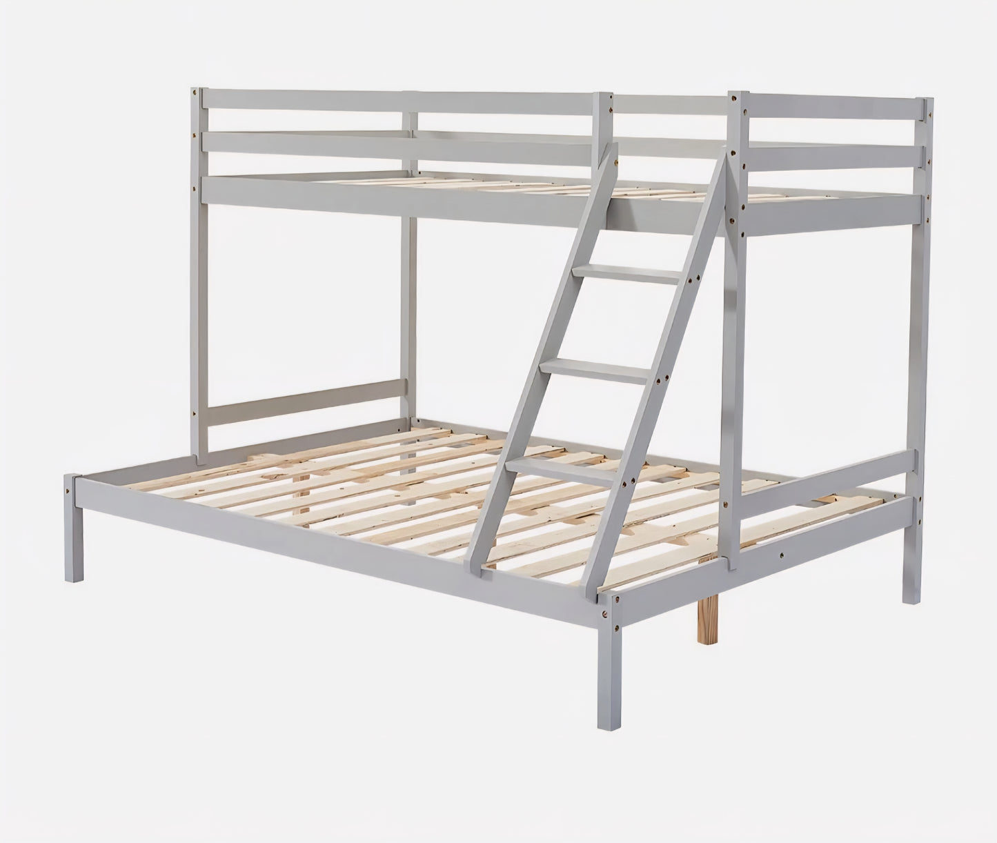 TRIPLE BUNK BED WITH MATTRESSES SLEEPER BUNK BED FRAME WOODEN SLATTED 3FT & 4FT6 BED WITH STAIR