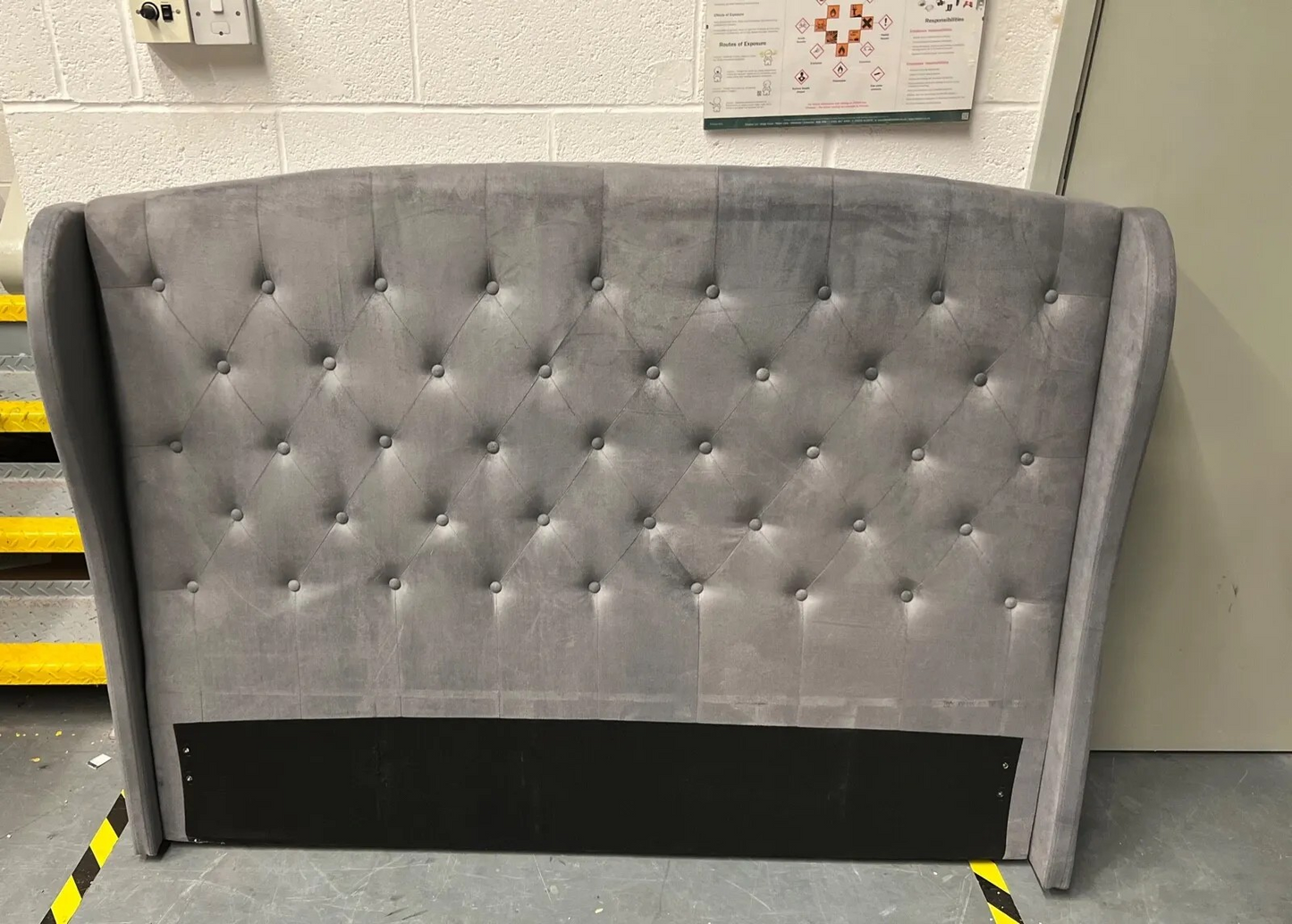 HEADBOARD WITH WINGS - DOUBLE BED - HEADBOARD ONLY - GREY NEW