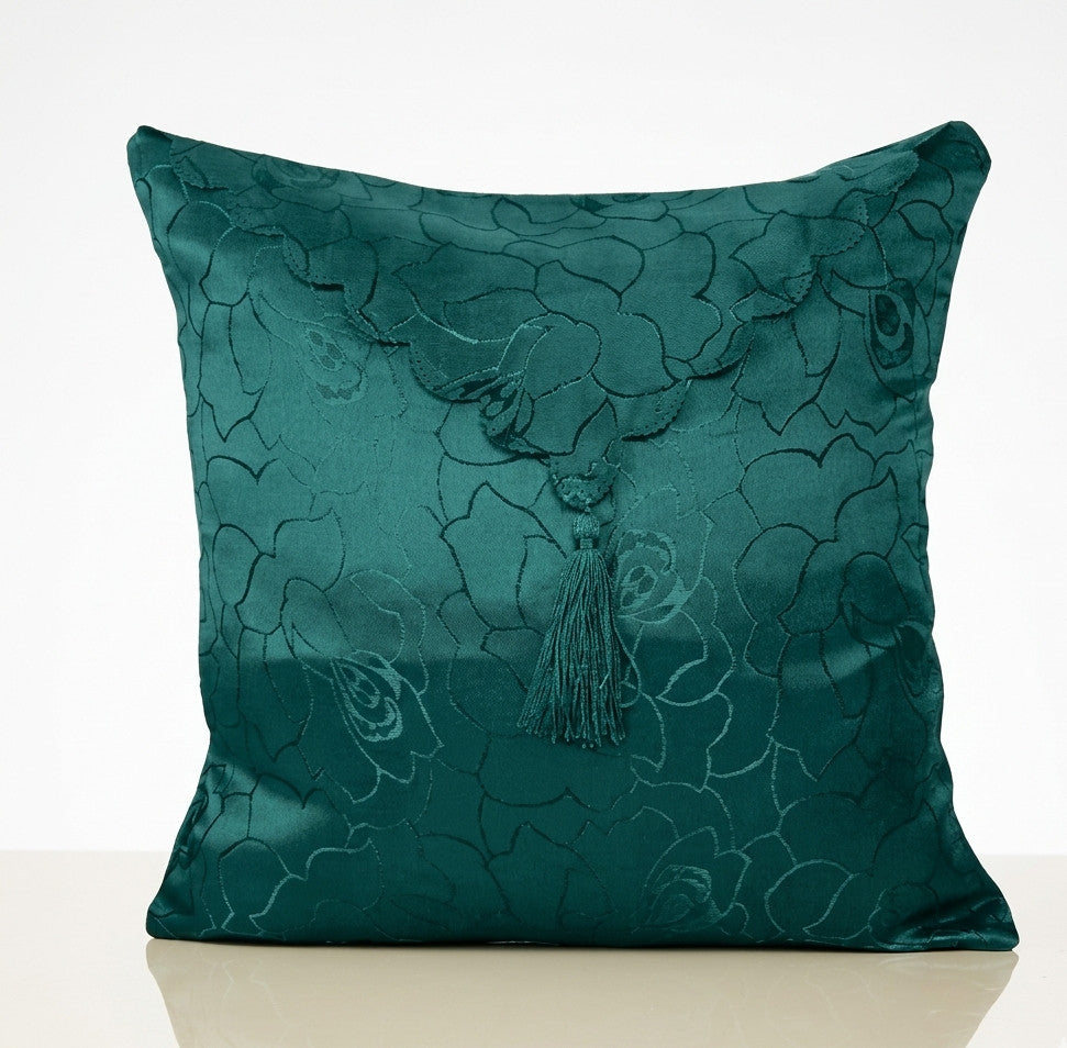 X200 GREEN CUSHION COVERS WITH TASEL - FLORAL DESIGN - MEASURES 16X16" 40X40CM - ZIPPED