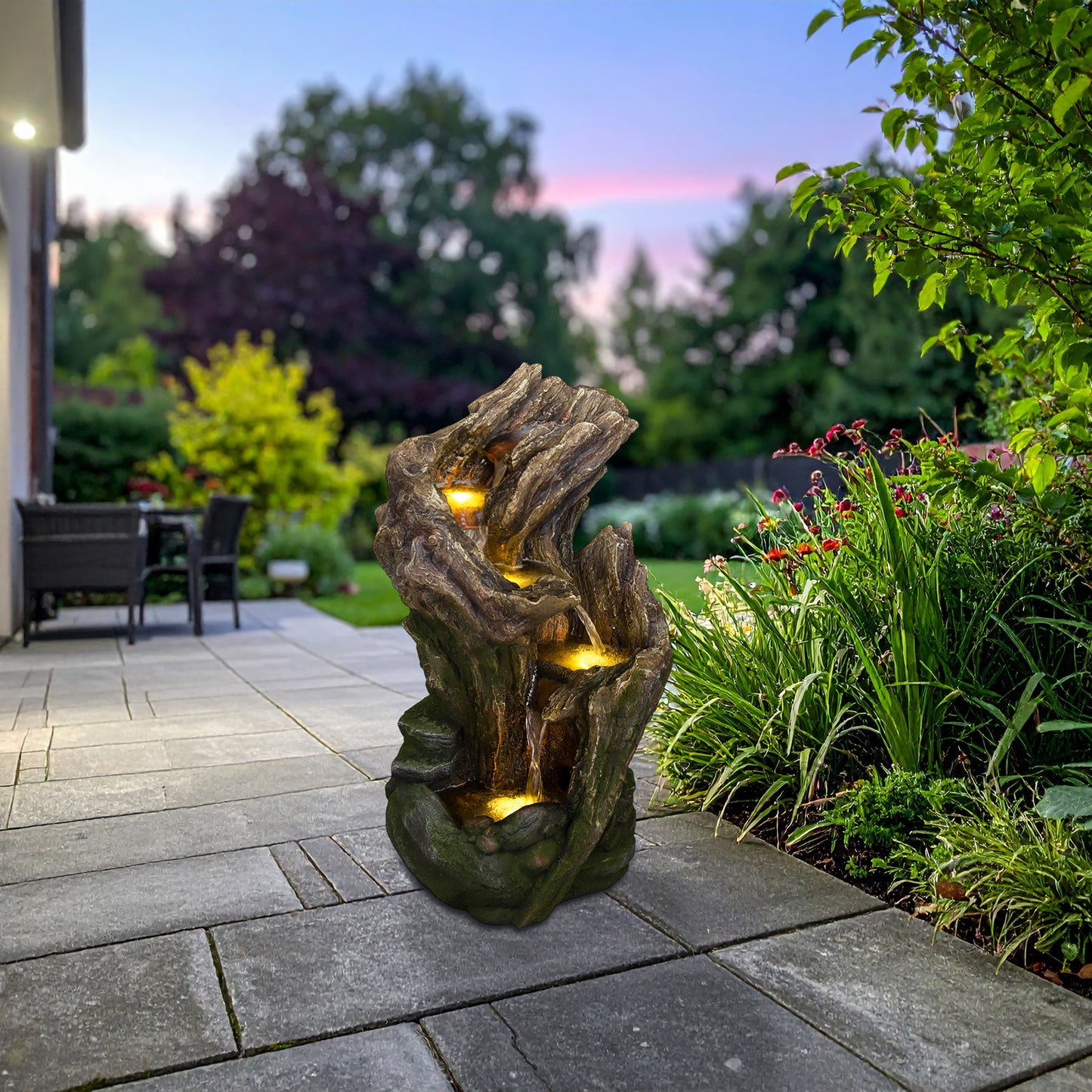 55CM 4 LED LOW VOLTAGE POLYRESIN TREE BARK CASCADING WATER FEATURE