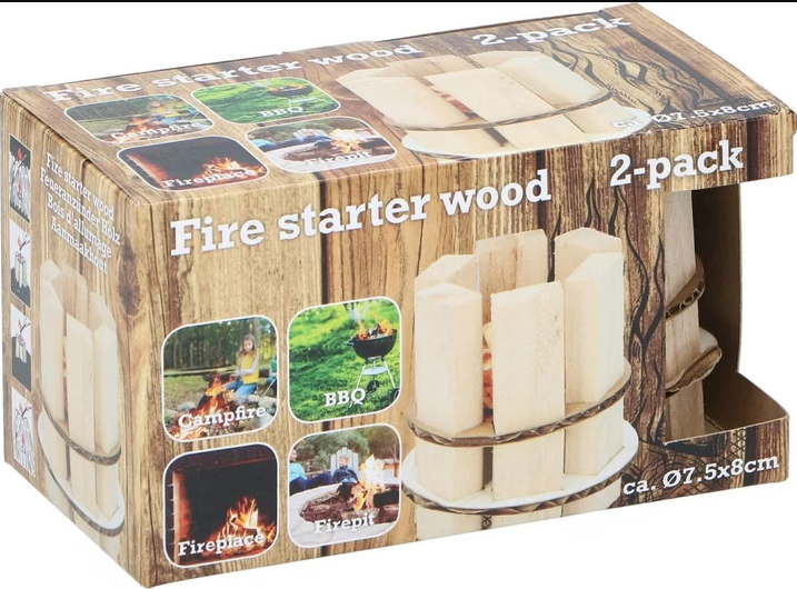 96 X NEW FIRE WOOD STARTER D7,5X8CM 2PC
