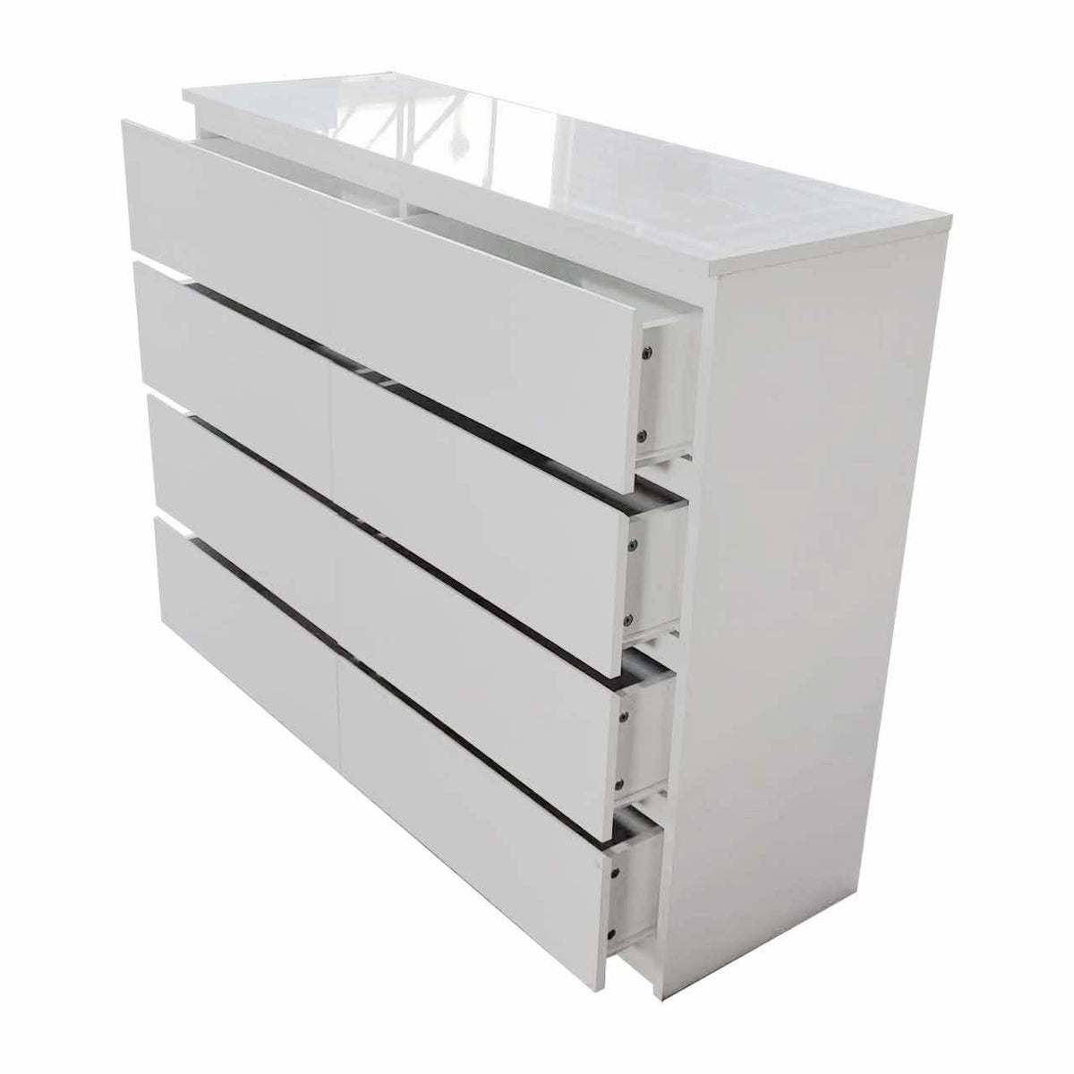 WHITE HIGH GLOSS CHEST OF DRAWERS (DEEP STORAGE) 8 DRAWERS