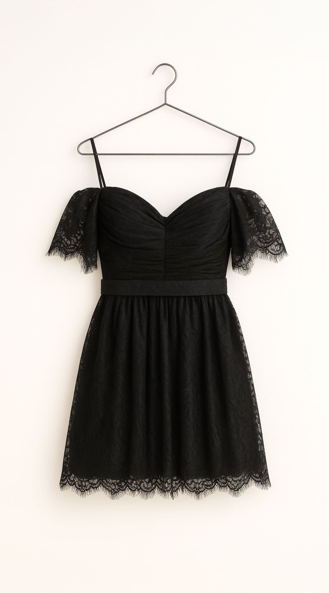 DESIGNER WHITE LABEL DRESS SHORT BLACK CHANTILLY LACE RRP £655 SIZE 38 (M)