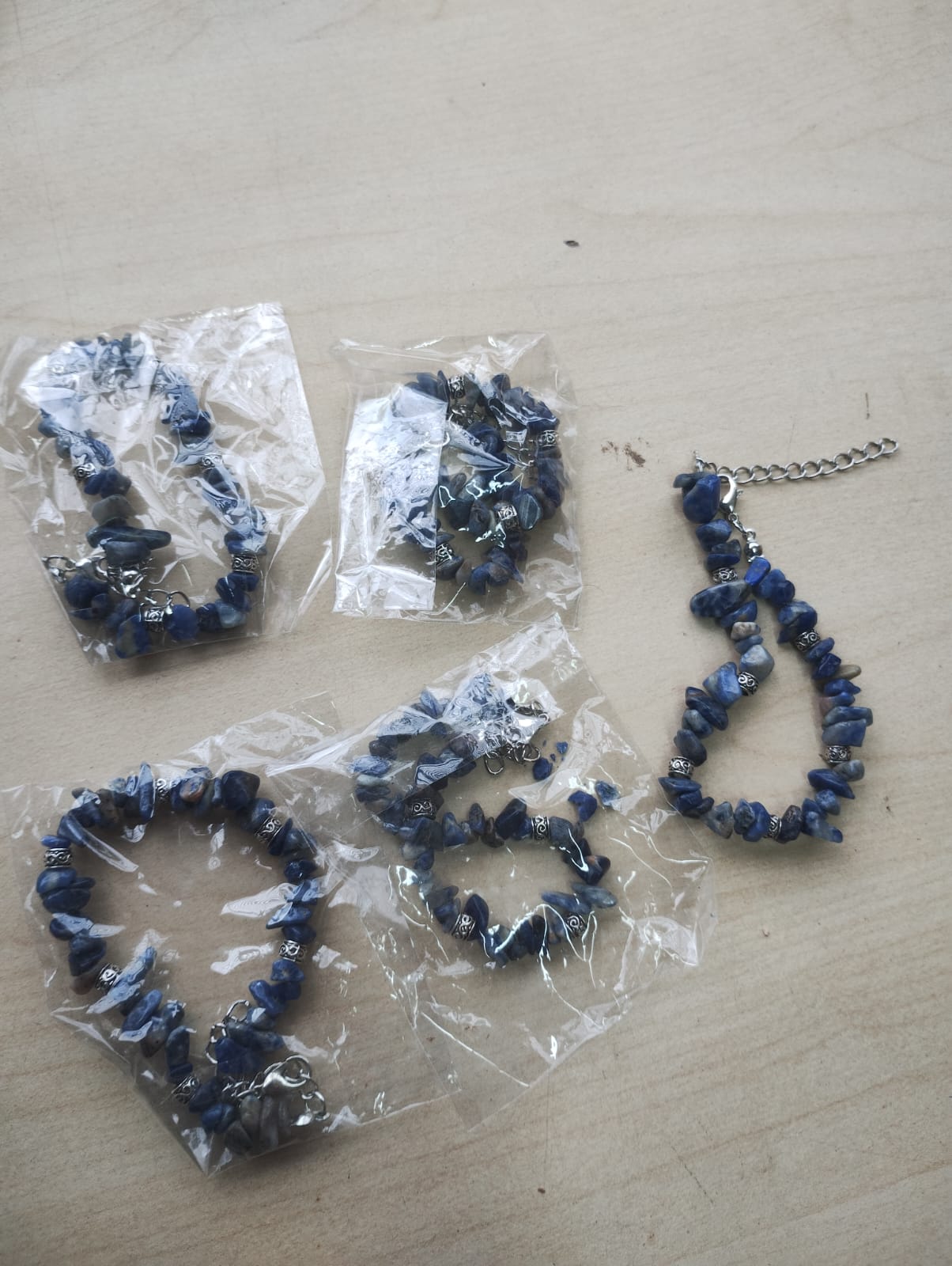 LAPIS- CRYSTAL CHIP SS 6 BEAD BRACELET JOB LOT OF 5 - BRAND NEW