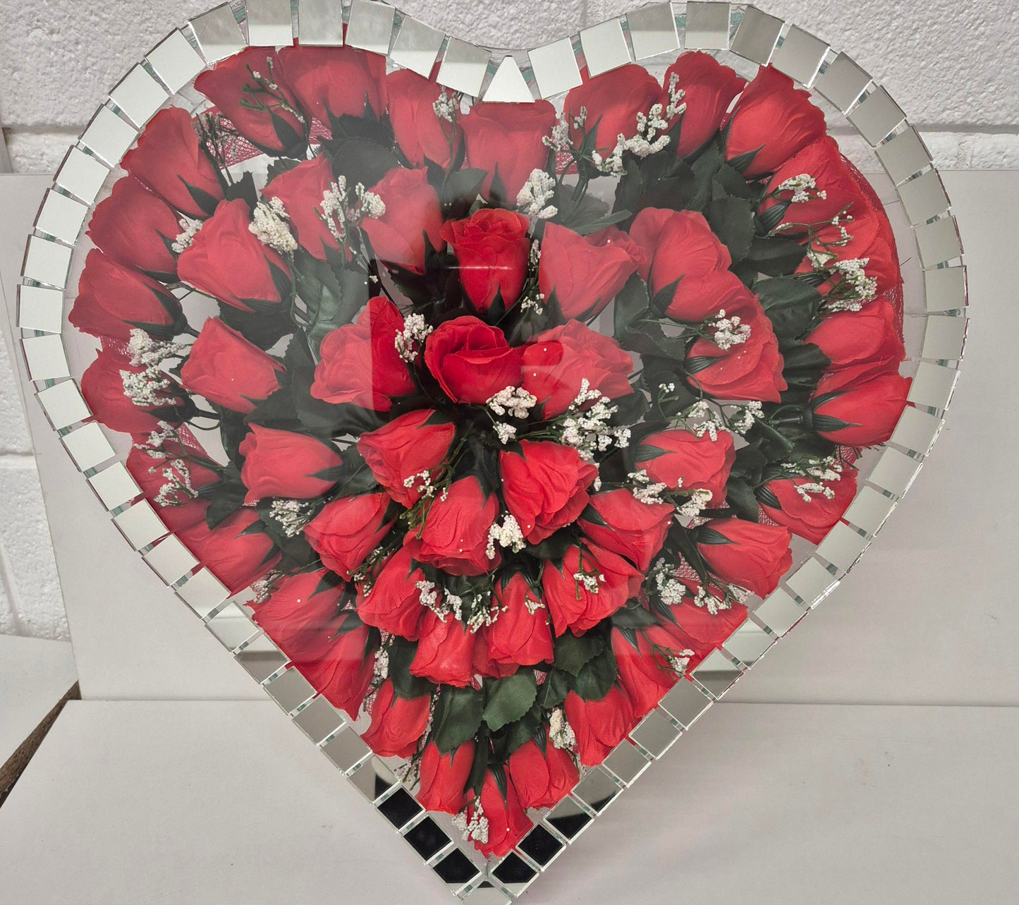 HANDCRAFTED GLASS HEART SHAPED SILK FLOWERS, BATCH OF 10