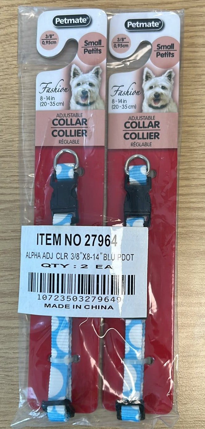 380X PETMATE POLKA DOT BLUE DOG COLLARS - SMALL BREEDS