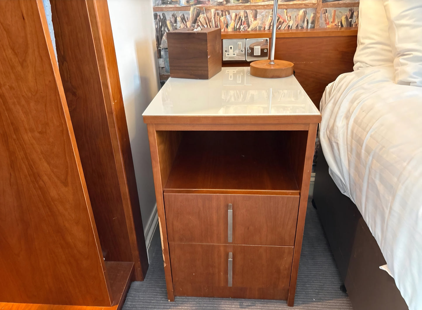 HOTEL SINGLE BED WITH MATRESS AND MATRESS TOPPERS AND BEDSIDE CABINET