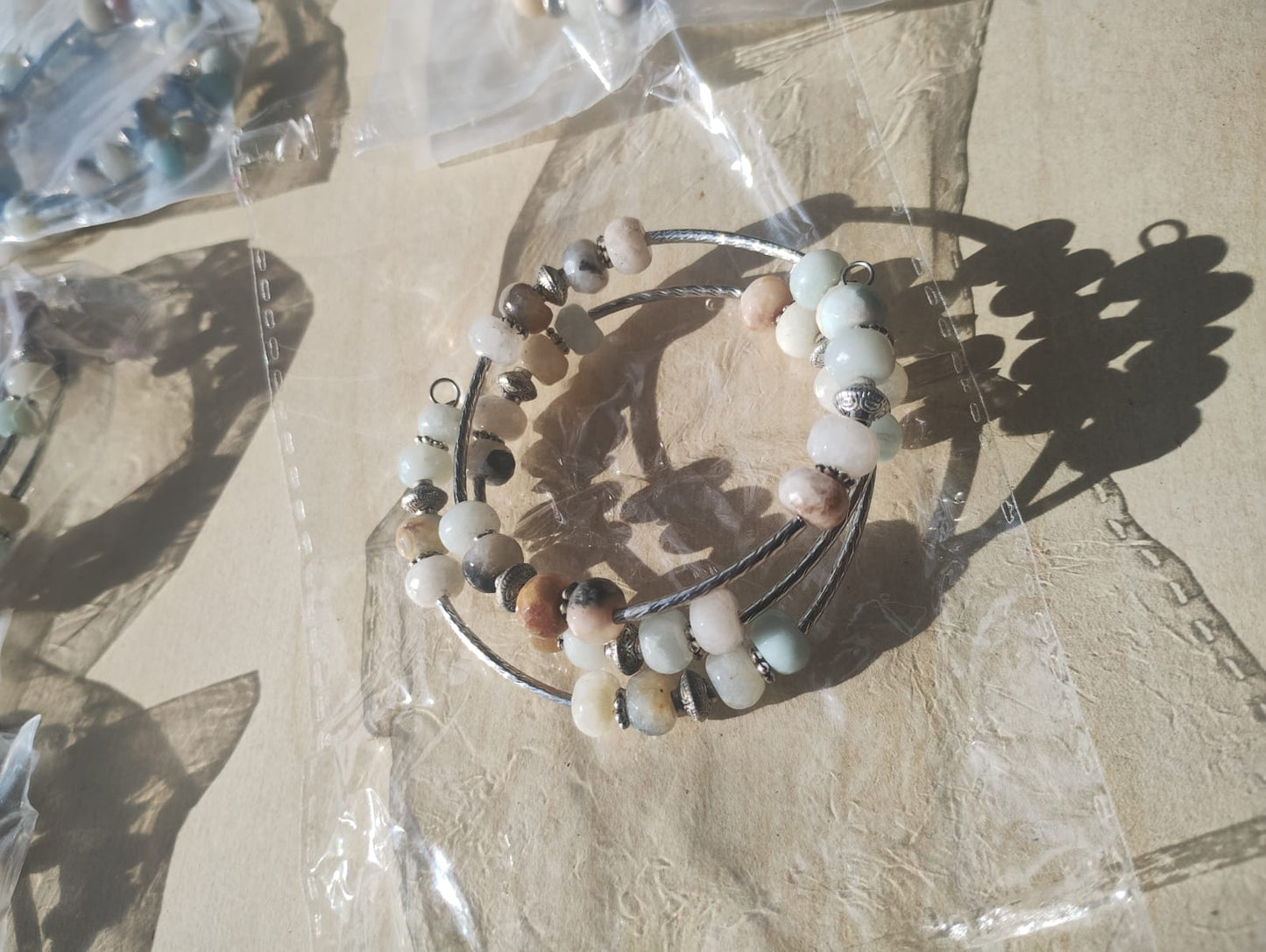 STAINLESS STEEL GYPSY STYLE CRYSTAL BEADED WRAP AROUND BANGLE JOBLOT OF 8 - BRAND NEW