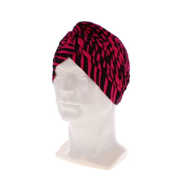 24 X PINK & BLACK STRIPED TURBAN