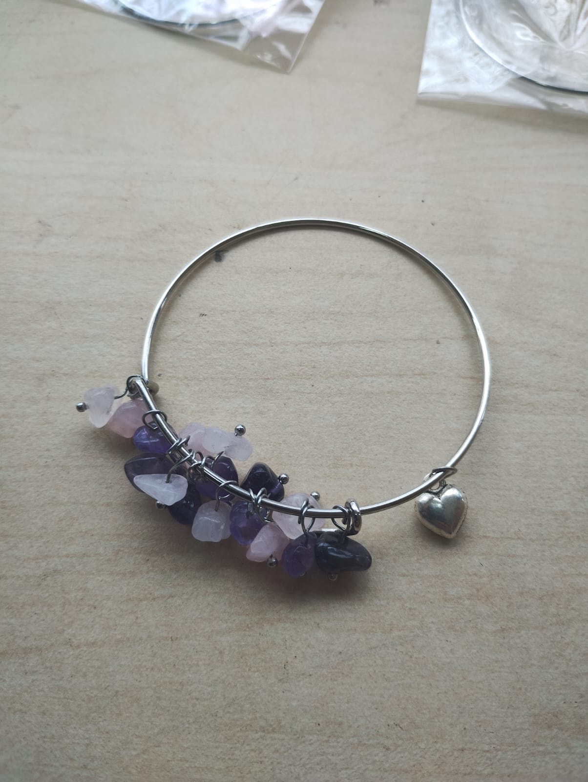 ROSE QUARTZ+ AMETHYST SS ADJUSTABLE BANGLES - NEW IN ORIGINAL PACKAGING - JOBLOT OF 28