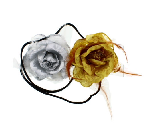48 X HAIR BAND GOLD& SILVER FLOWER