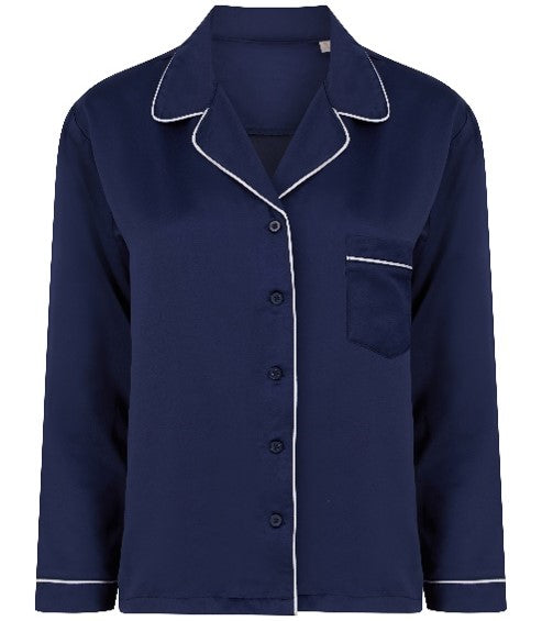 250 X NAVY LADIES SATIN BRUSHED BACK LONG SLEEVE PYJAMAS