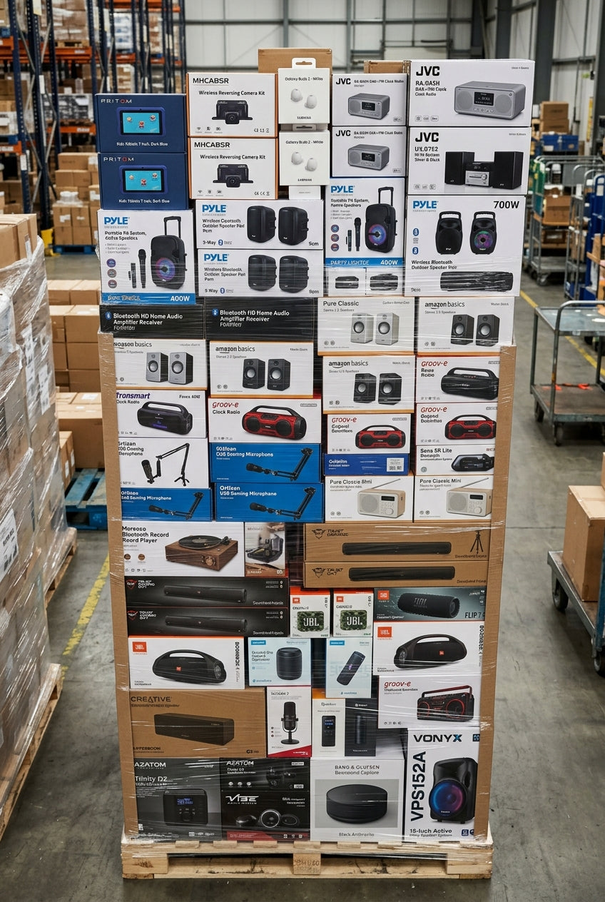 65+ SAMSUNG, JVC, PYLE & JBL CUSTOMER RETURN ELECTRONICS LOT–TABLETS, SPEAKERS, RADIOS & AUDIO GEAR