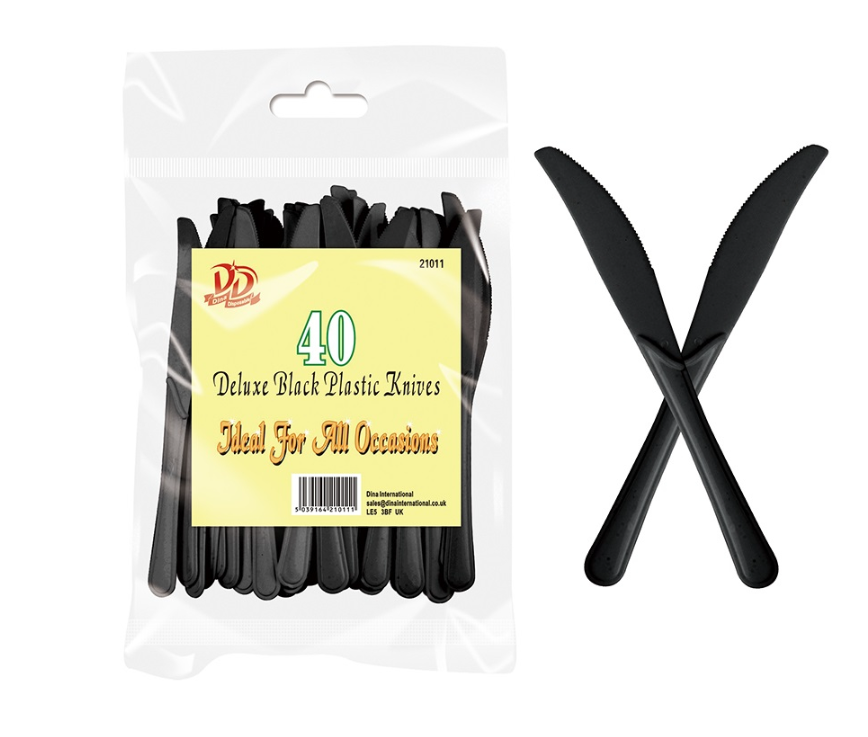 480 X 40PC DELUXE BLACK PLASTIC KNIVES