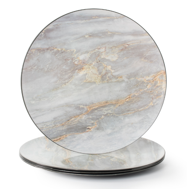 463X NEW GER - 33CM GREY MARBLE EFFECT PLASTIC CHARGER PLACE MATS