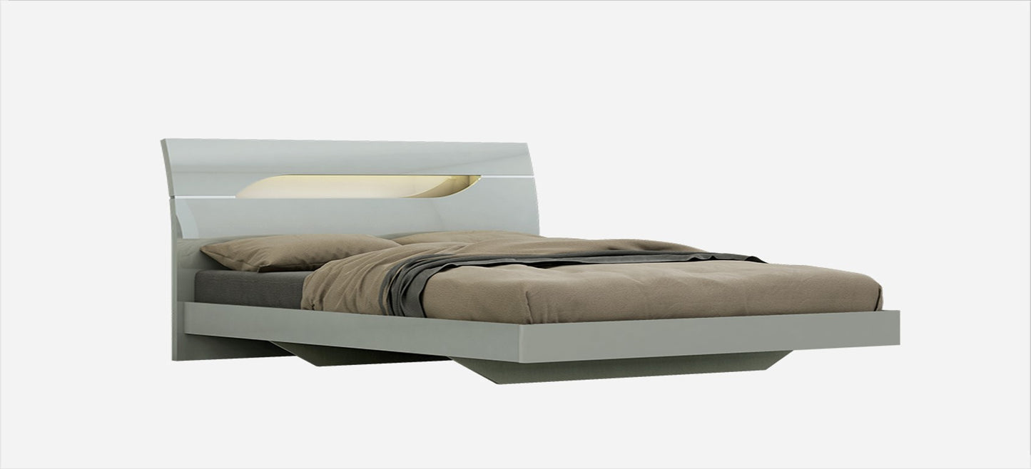 LILLY DOUBLE BEDFRAME WITH LED LIGHT SHELF IN COOL GREY HIGH GLOSS RRP £1099