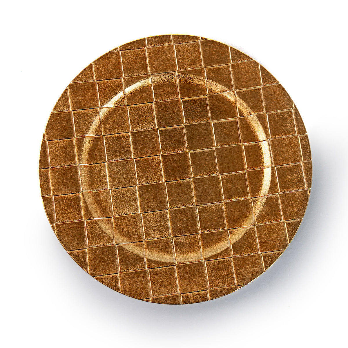 284 X NEW 33CM GOLD CHARGER PLATE - NILO CHECKERED