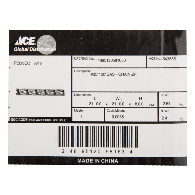 6X ACE SASH STEEL CHAIN 30.48M (100 FT).