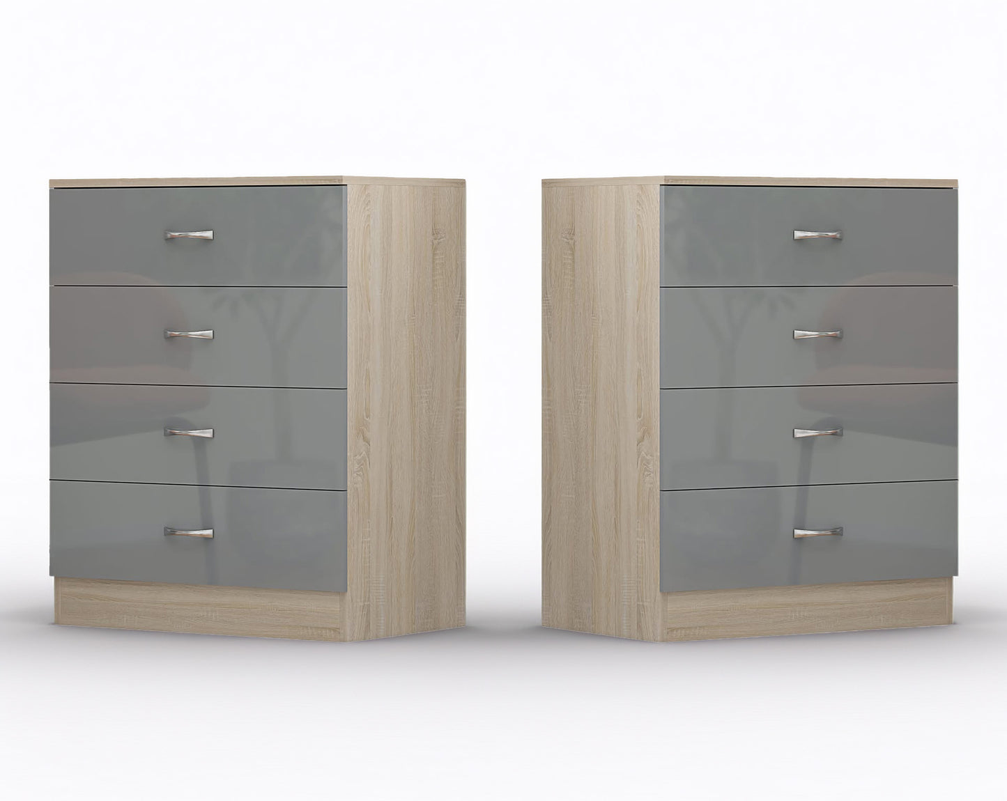 10 X 4 DRAWER CHESTS - HIGH GLOSS GREY ON SONOMA OAK FRAME BRAND NEW BOXED