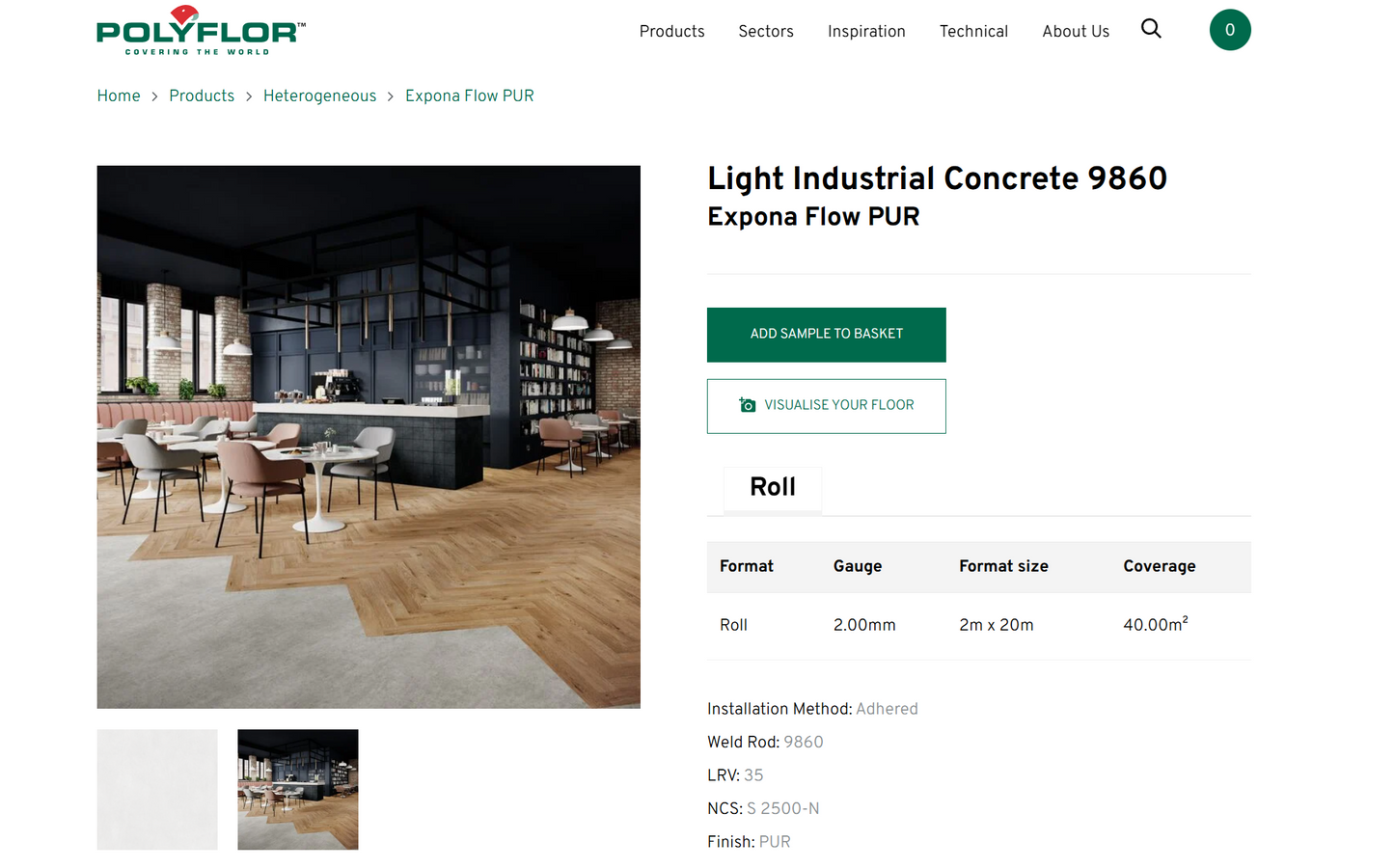 POLYFLOR EXPONA FLOW LIGHT INDUSTRIAL CONCRETE VINYL ROLL 32M² COMMERCIAL