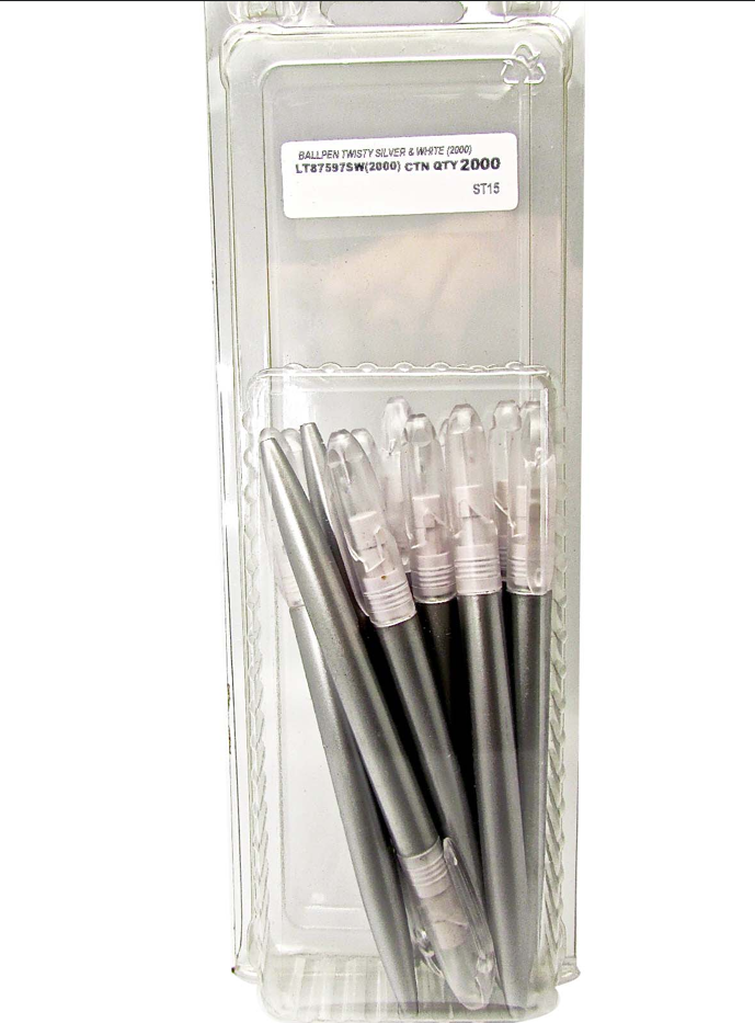 2000 X BALLPEN TWISTY SILVER & WHITE