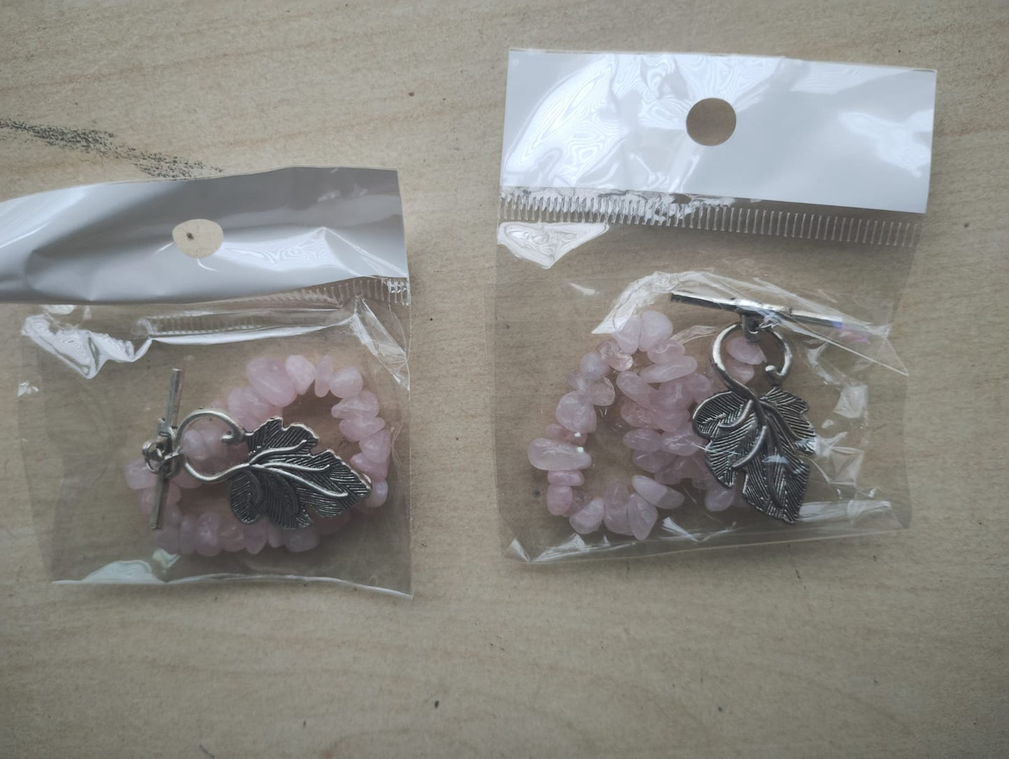 ROSE QUARTZ - GEMSTONE CRYSTAL CHIP LEAF BRACELET- ORIGINAL PACKAGING - JOBLOT OF 2