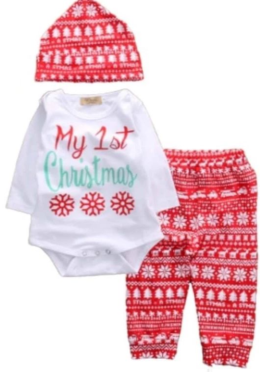 10X BRAND NEW CHRISTMAS BABY OUTFIT - ROMPER, PANTS, HAT