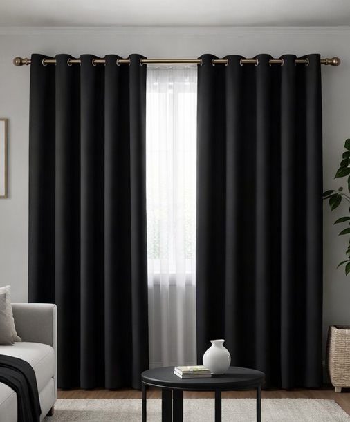 125 PCS THERMAL INSULATED BLACKOUT PAIR OF EYELET CURTAINS 90X54" - OCHRE / BLACK