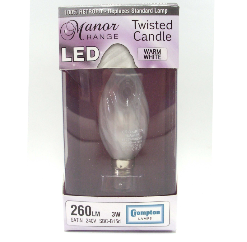 200 X LED TWISTED CANDLE BULB 3W SBC-B15D W.WHITE SATIN