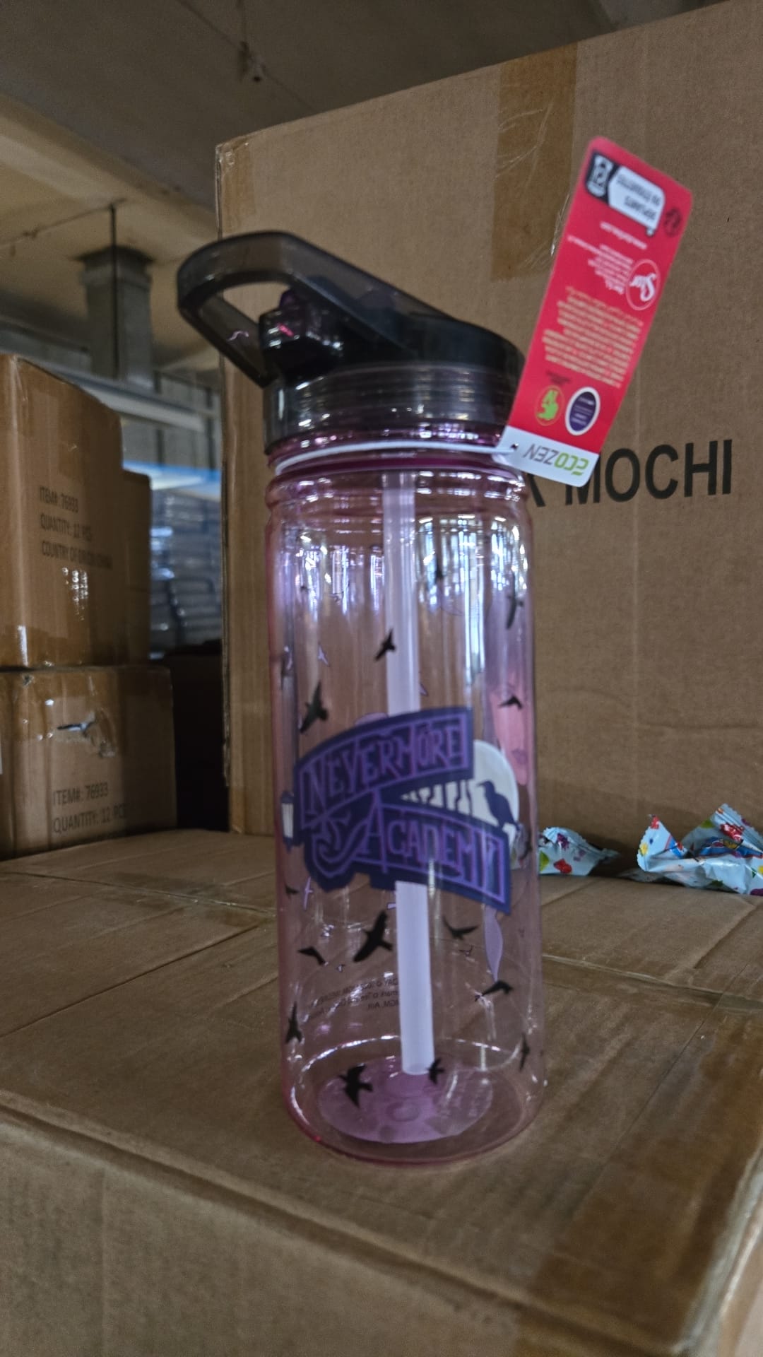 1 PALLET – 100 X WEDNESDAY ADAMS HYDRATION BOTTLES, LICENSED PRODUCT, NEW WITH TAGS