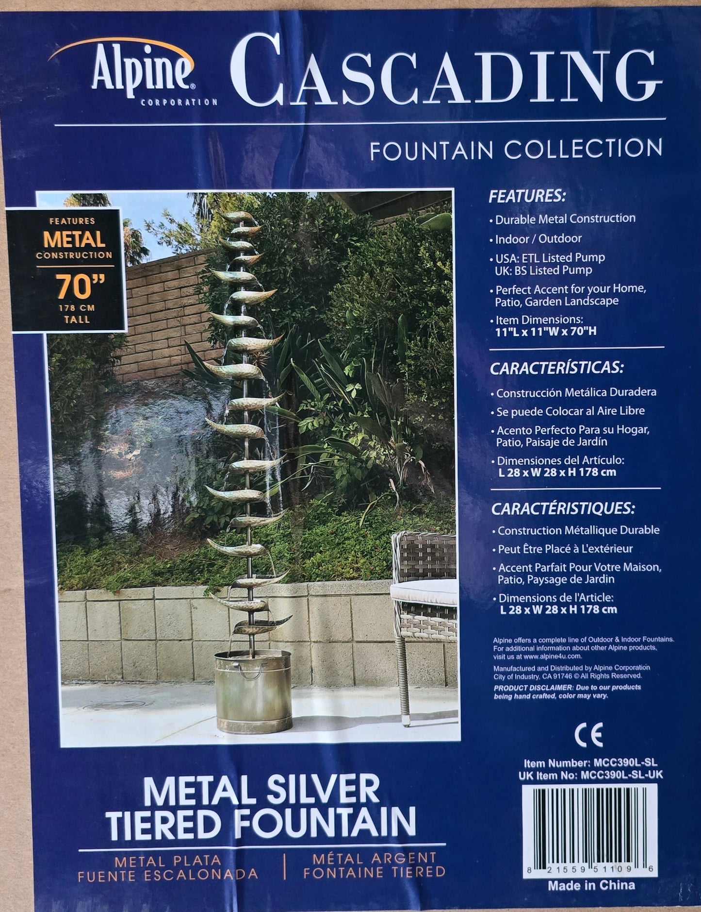 JOB LOT OF 6 METAL SILVER TIERED CASCADING FOUNTAIN WATER FEATURE 178CM