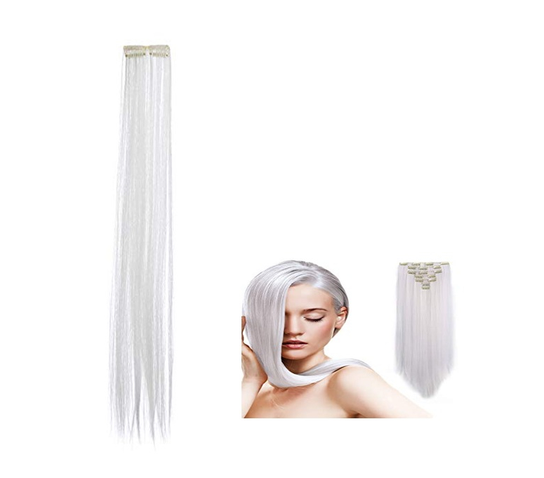 72 X CLIP IN HIGHLIGHTS HAIR EXTENSION WHITE