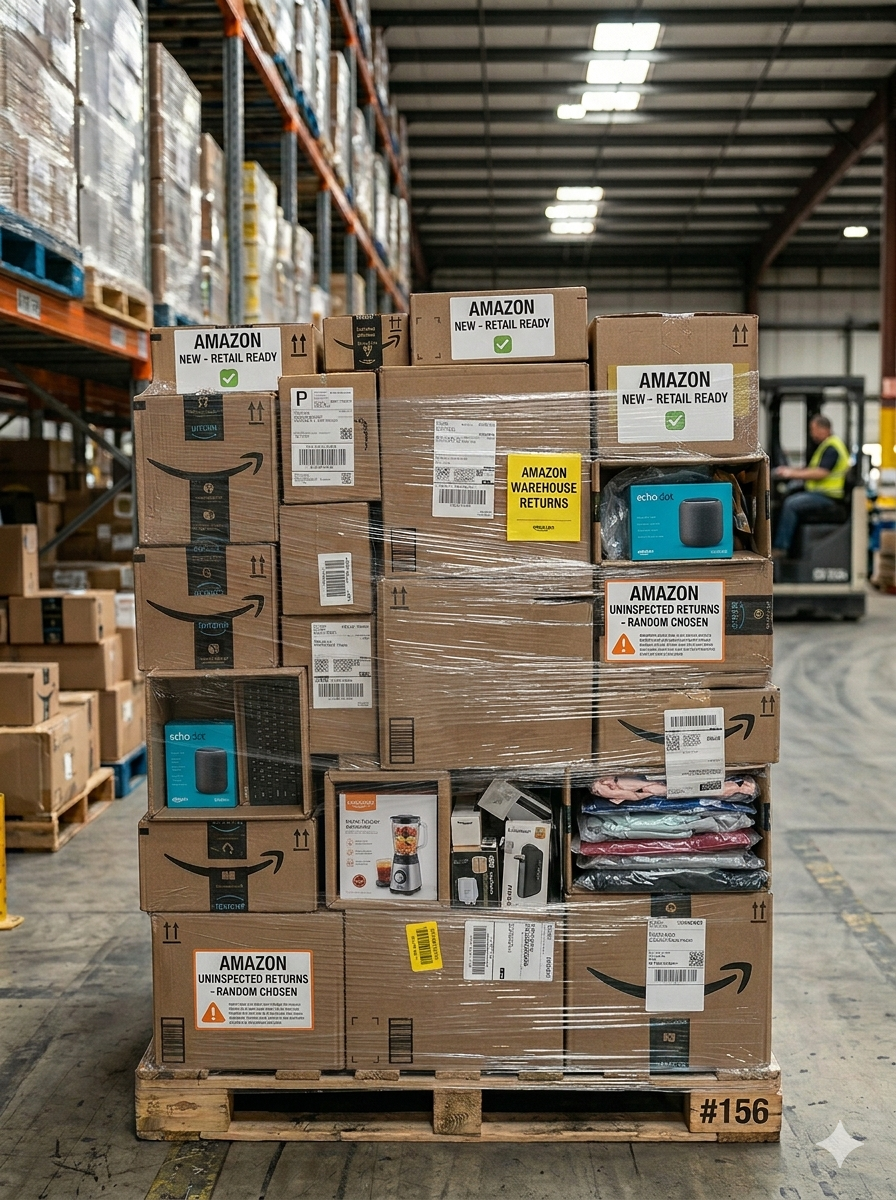 PALLET OF AMAZON MERCHANDISE MAINLY NEW STOCK MIXED WITH CUSTOMER RETURNS CHOSEN AT RANDOM -