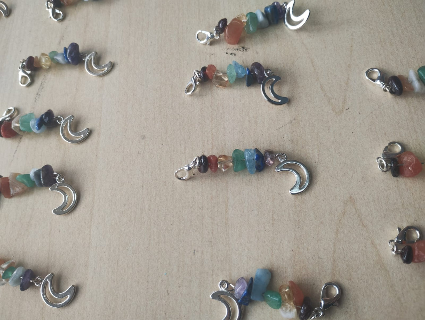 MIXED CRYSTAL CHIP - CLIP ON HANGING CHARMS WITH MOON - JOBLOT OF 52 - BRAND NEW