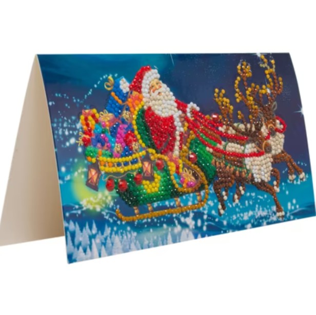 200 X NEW SANTA'S SLEIGH, 11X22CM CRYSTAL ART CARD