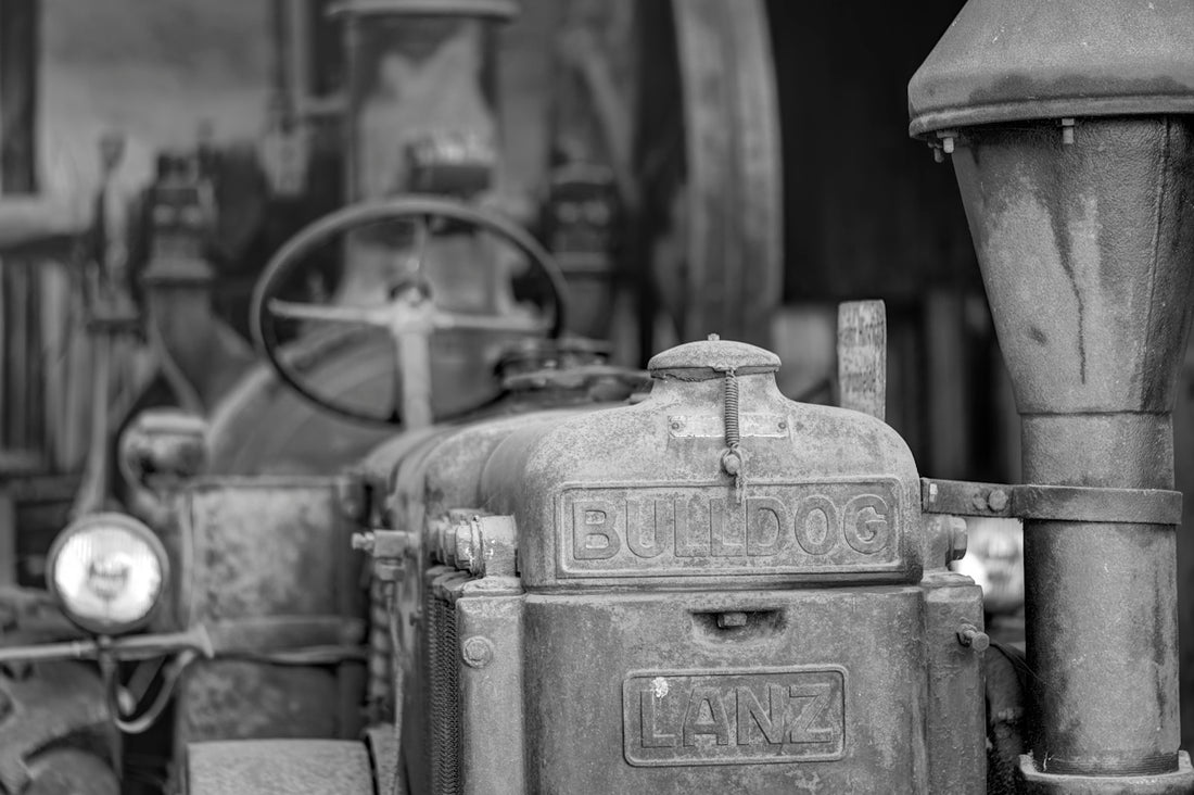 grayscale photo of vintage car