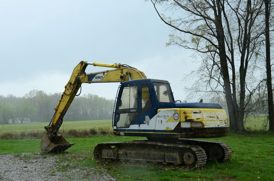 a yellow and blue bulldozer