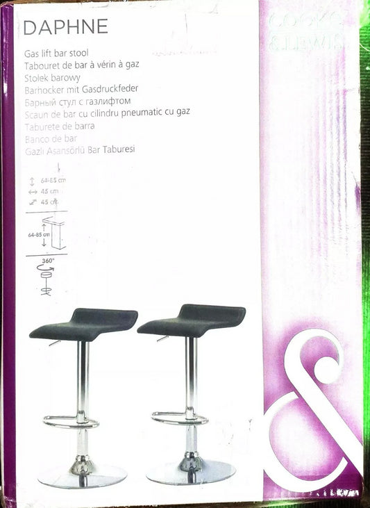 COOKE & LEWIS DAPHANE GAS LIFT BAR STOOL BLACK PU LEATHER PACK OF 2 IN BOX NEW