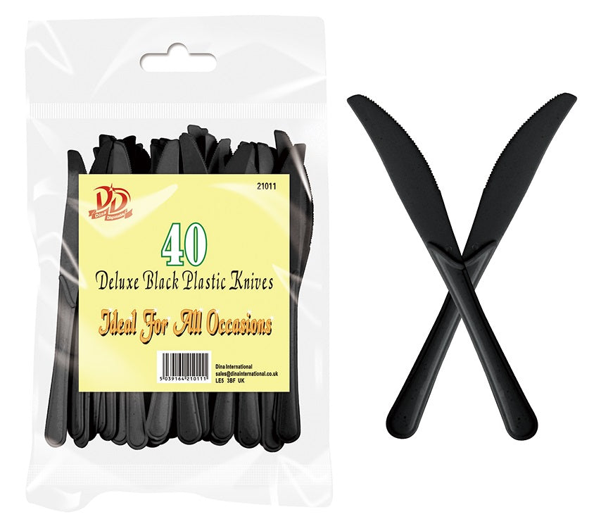 1200 X 40PC DELUXE BLACK PLASTIC KNIVES