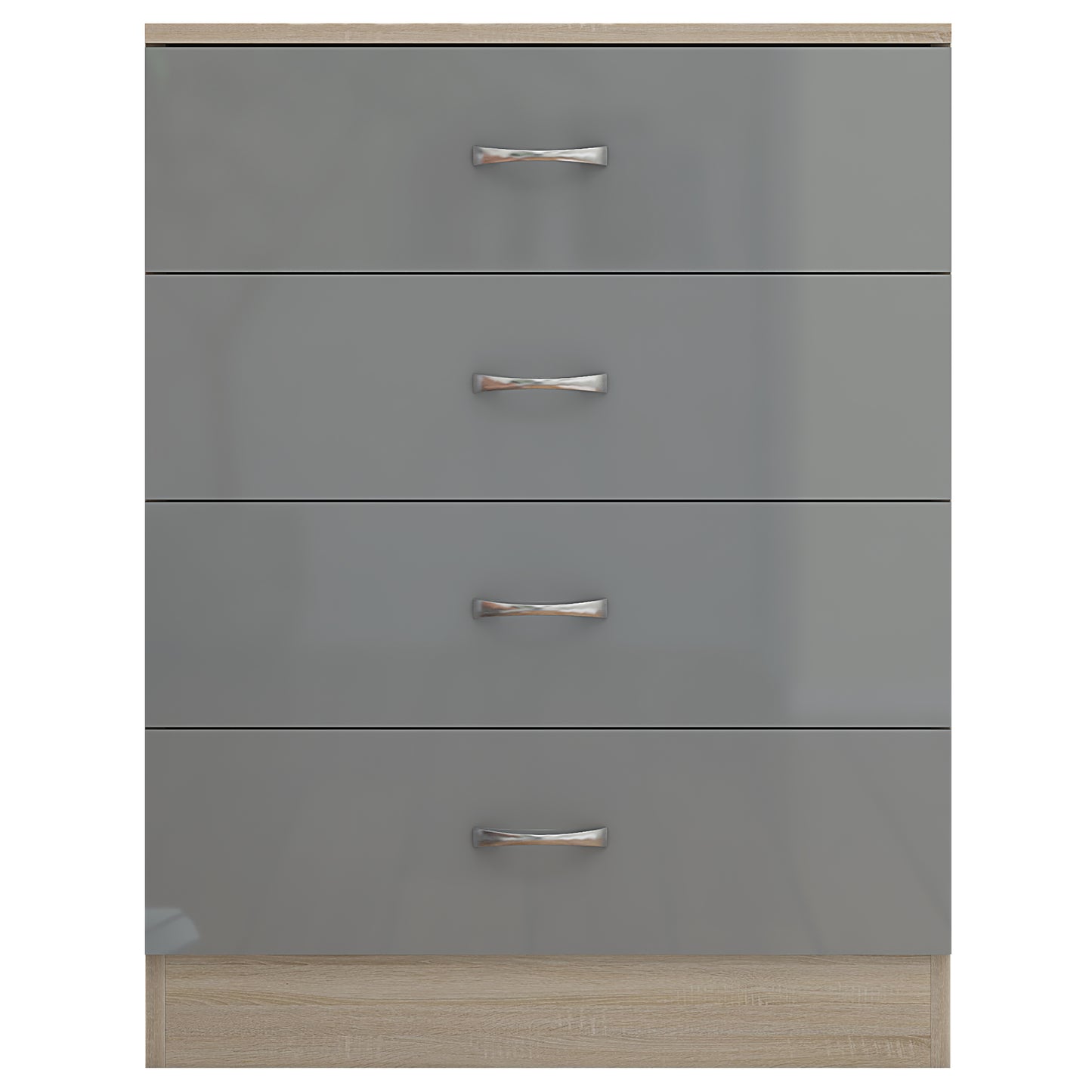 10 X BRAND NEW FLATPACKED 4 DRAWER CHEST - HIGH GLOSS GREY ON SONOMA OAK FRAME