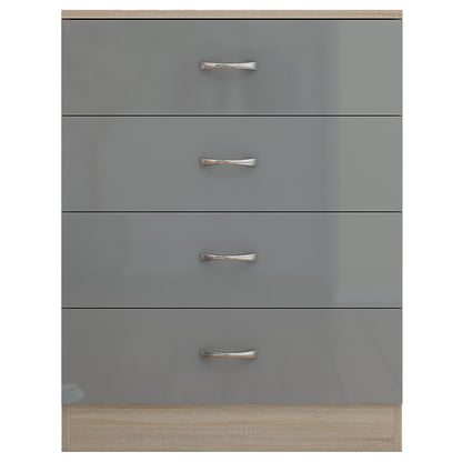 10 X BRAND NEW FLATPACKED 4 DRAWER CHEST - HIGH GLOSS GREY ON SONOMA OAK FRAME