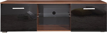 10 X BRAND NEW MODERN 160CM TV STAND CABINET UNIT WITH HIGH GLOSS DOORS (BLACK ON WALNUT)