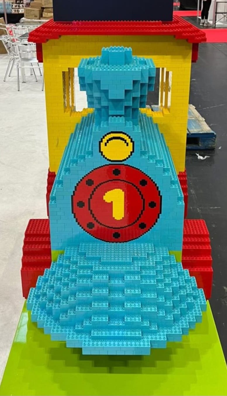 LEGO DUPLO TRAIN FULL SIZE - WEIGHS APPROX 520KG - COST TO MAKE £5500 - 180CM LONG X 105CM WIDE