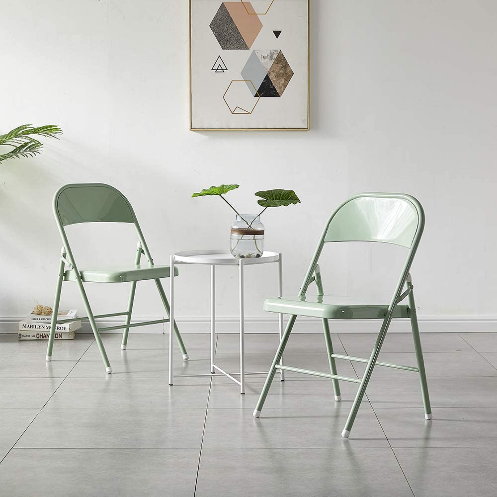 GREEN FOLDING CHAIR X 2 METAL GREEN NEW