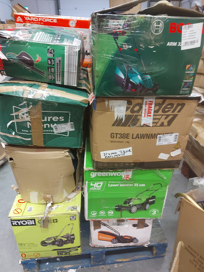 LARGE PALLET OF LAWNMOWER AND LEAF BLOWER CUSTOMER RETURN MIX PALLET