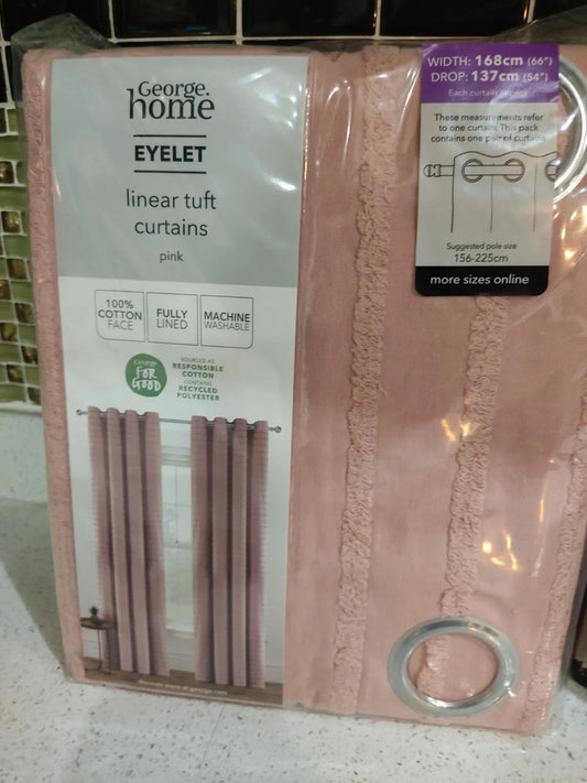 JOB LOT ASDA GEORGE HOME EYELET LINEAR TUFT CURTAINS PINK 168CM X 137 CM 6 SET PACKAGES