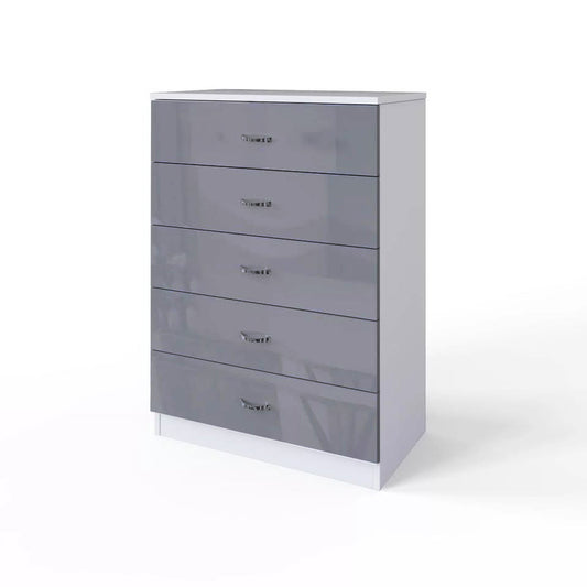 GREY GLOSS ON WHITE 5 DRAWER CHEST